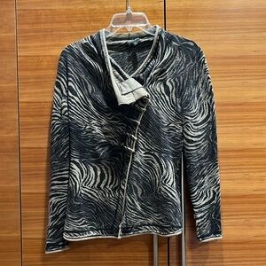 Lafayette 148 New York animal print button up sweater with ruffle